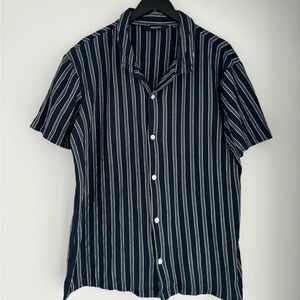 Kenneth Cole Navy/Green Striped Collared Button Down Shirt